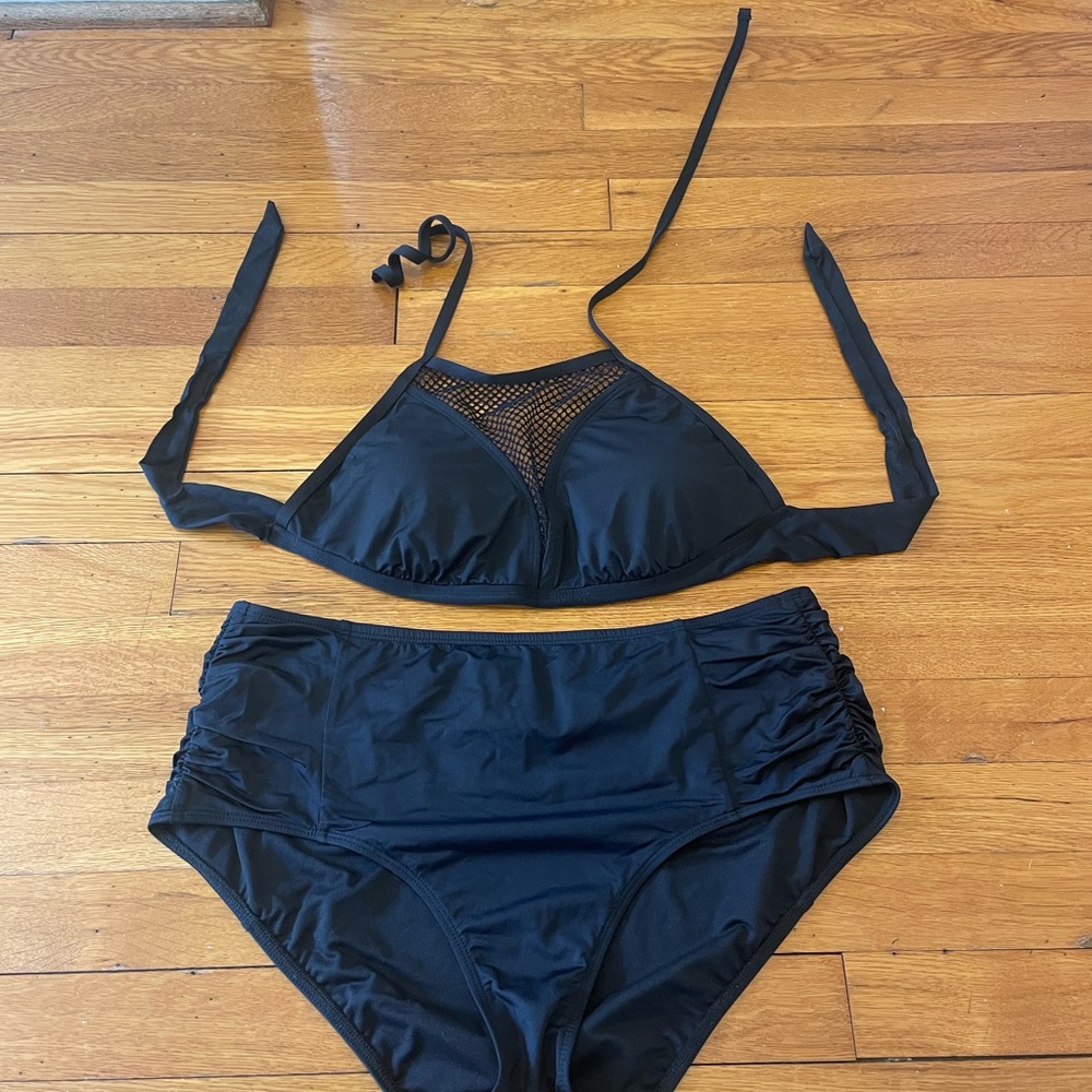 Mossimo Black Bikini Set with Mesh Detail, Size Large